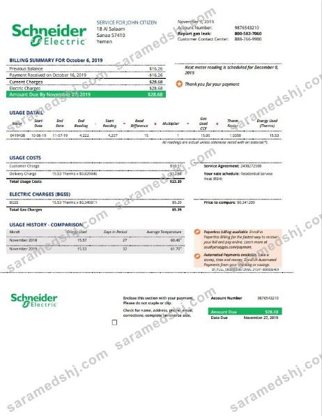 Yemen Schneider Electric utility bill template in Word and PDF format